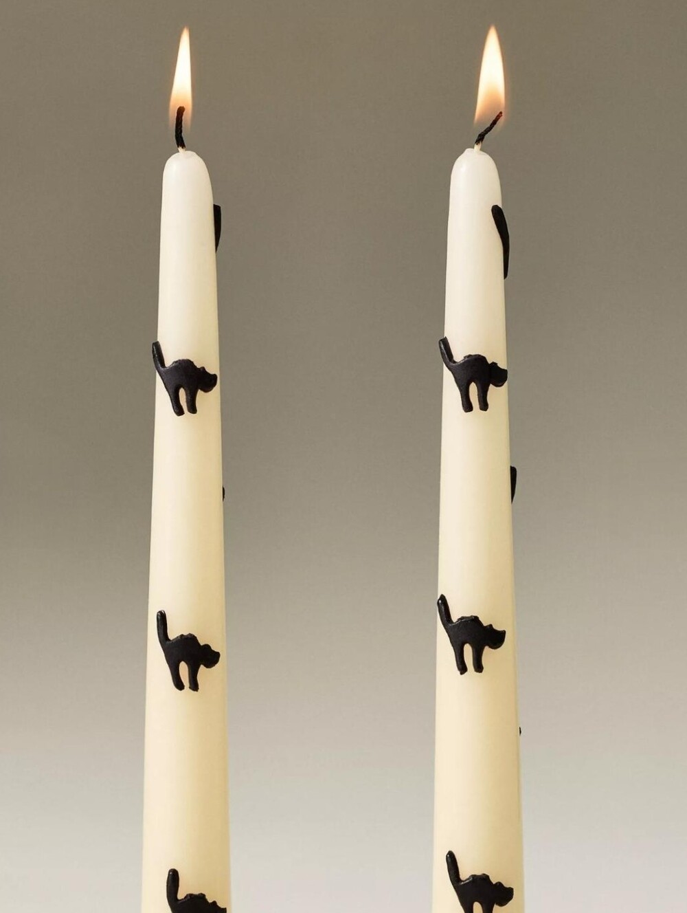 Anthropologie NWT 2-Pc Set Black Cat Icon Taper Candles In Cream/Black